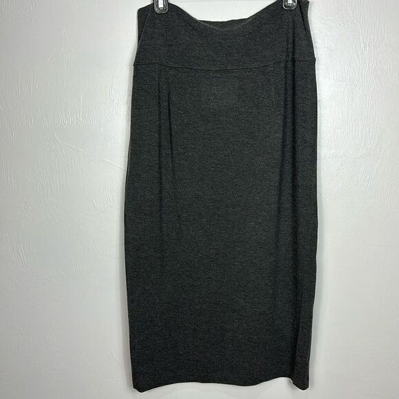 EILEEN FISHER Cozy Viscose Blend Fold-over Midi Skirt In Ash Size M - Picture 2 of 8